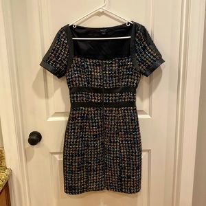 Marciano tweed dress with vegan leather detailing